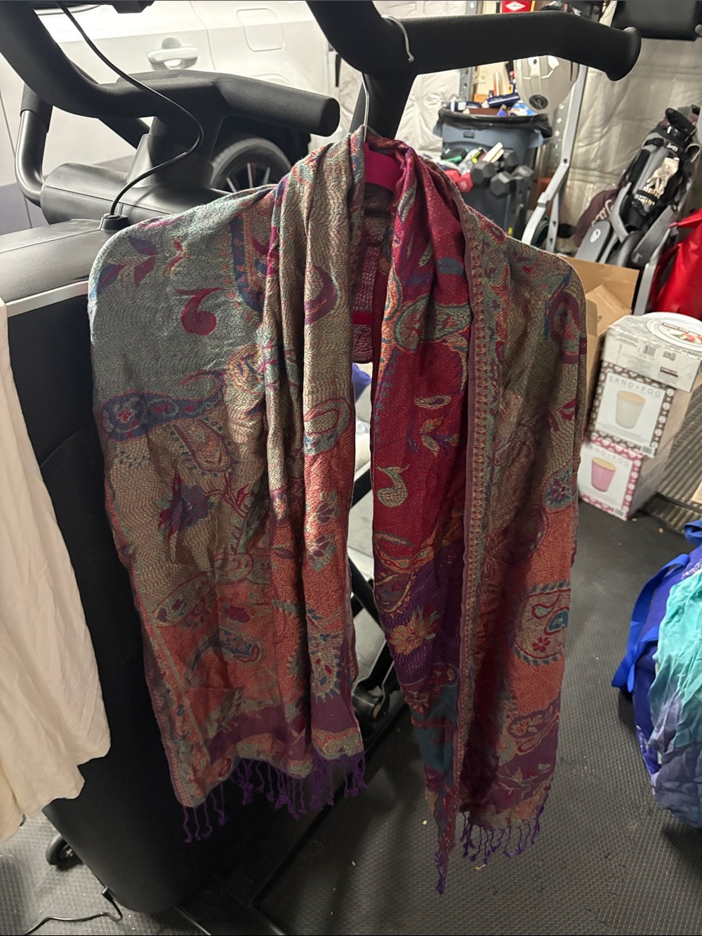 pashmina Multicolor Paisley Silk-Blend Wrap in Red, Purple, Gold